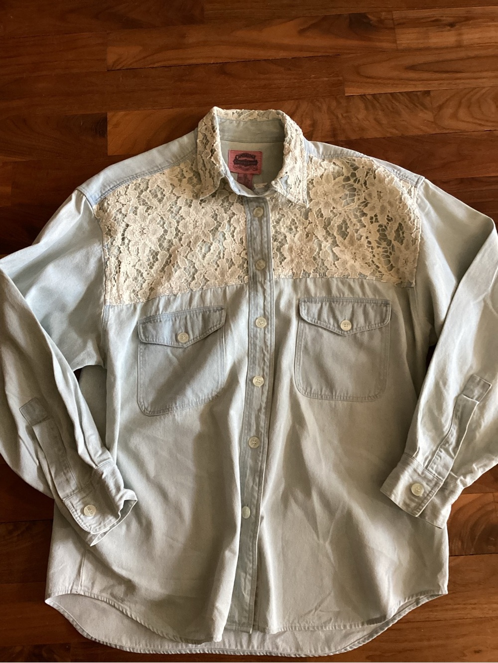 Cambridge Dry Goods Light Blue Button-Down Shirt with Cream Lace Yoke